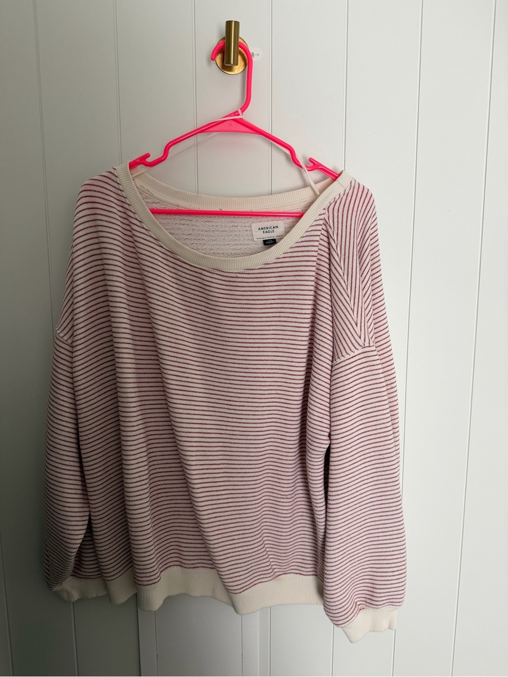 aerie red and Cream Striped Lightweight Sweatshirt boatneck